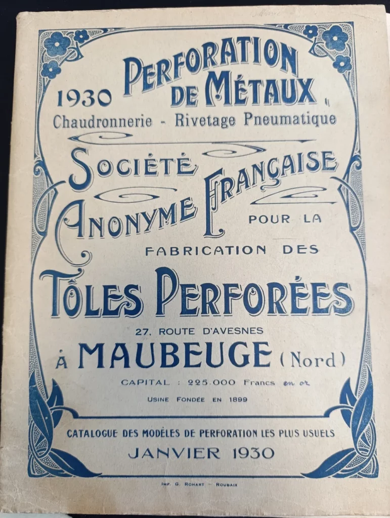 Catalogue des modèles de perforation, janvier 1930 — usine fondée en 1899
