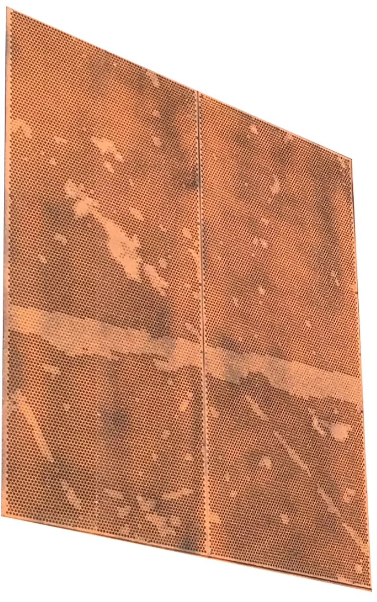 Unique perforated sheet before installation on the façade