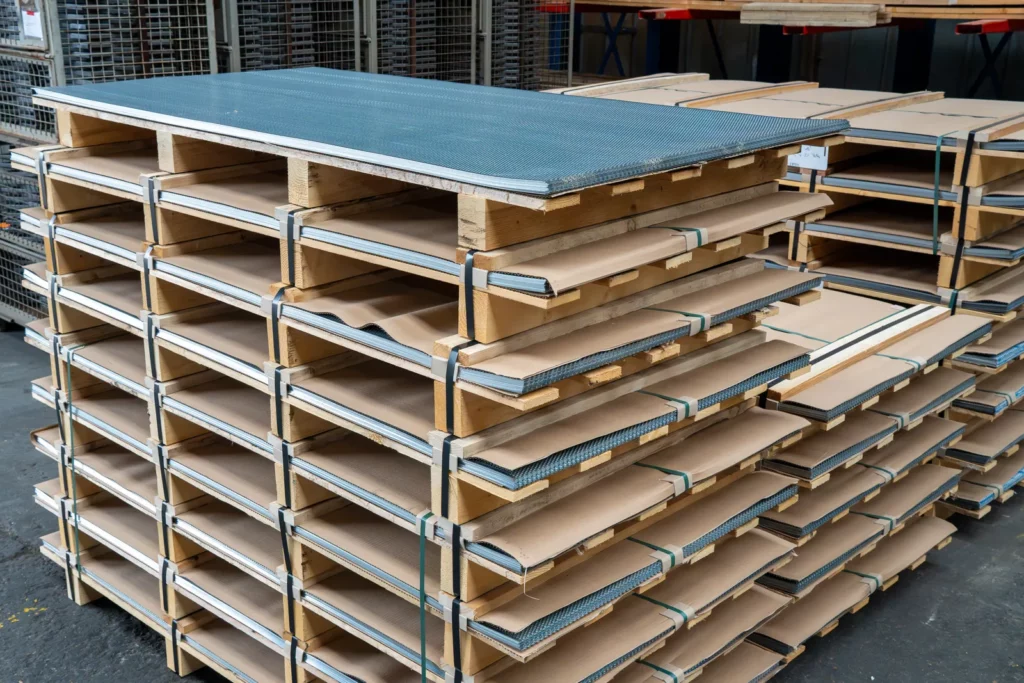 Tôles perforées conditionnées sur palettes